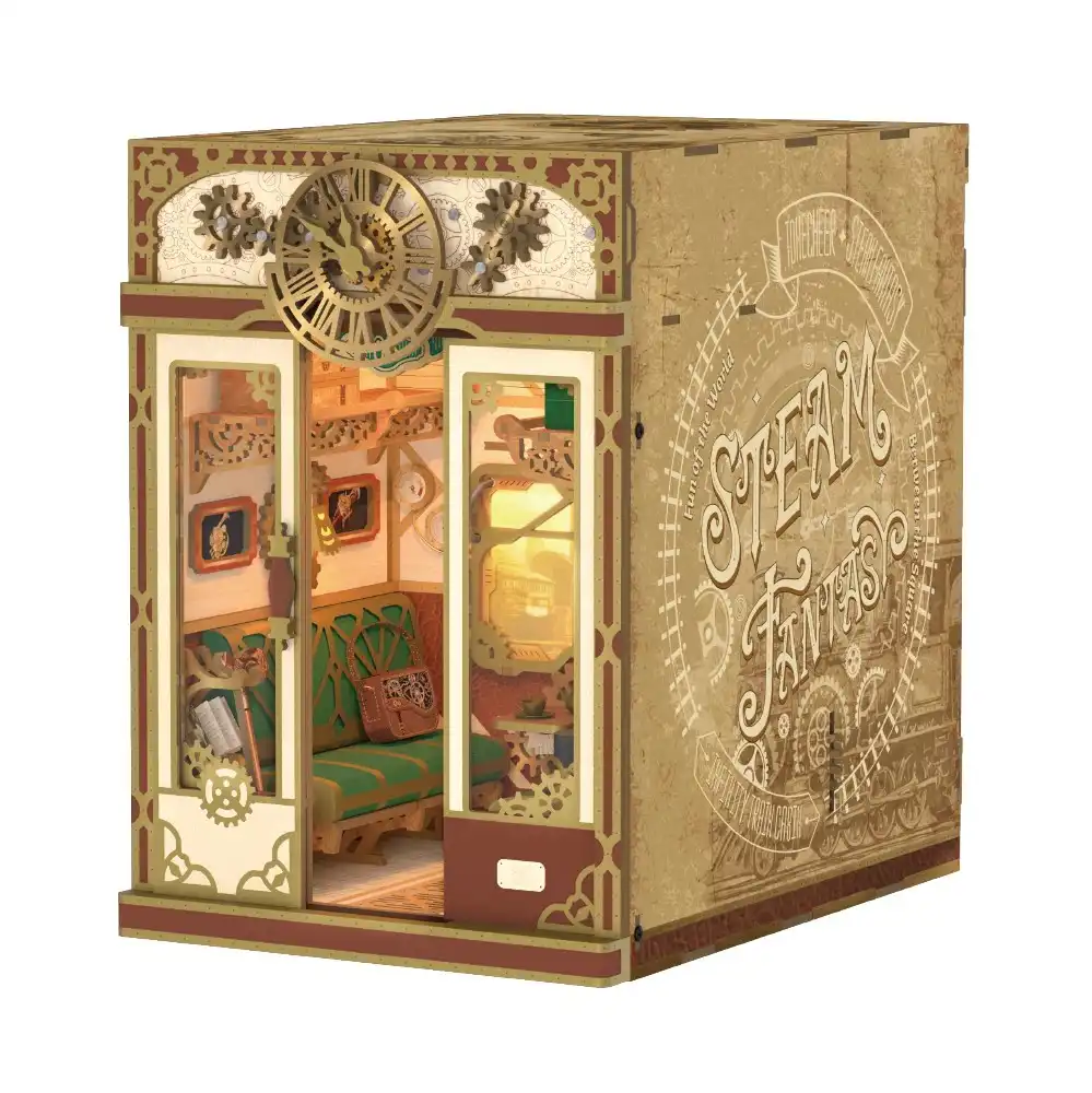 Tonecheer DIY - Zugabteil - Steam Fantasy (DIY Mechanischer Bausatz, 22.4 x 15.8 x 22.5 cm) Book Nook-Bücherecken-Diorama (Holzbausatz)